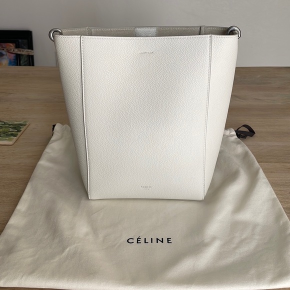 Celine Handbags - Celine Sangle Small Bucket Bag in Soft Grained - White